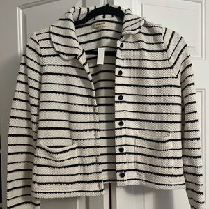 Cream and navy blue stripe with wood buttons